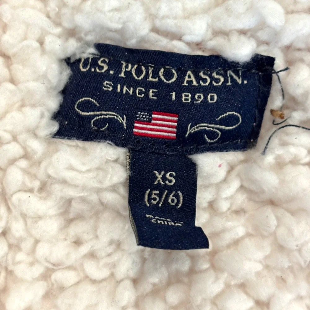 US Polo Assn Girls Pink Sherpa Lined Full Zip Hoodie Sweater Jacket XS‎ 5/6